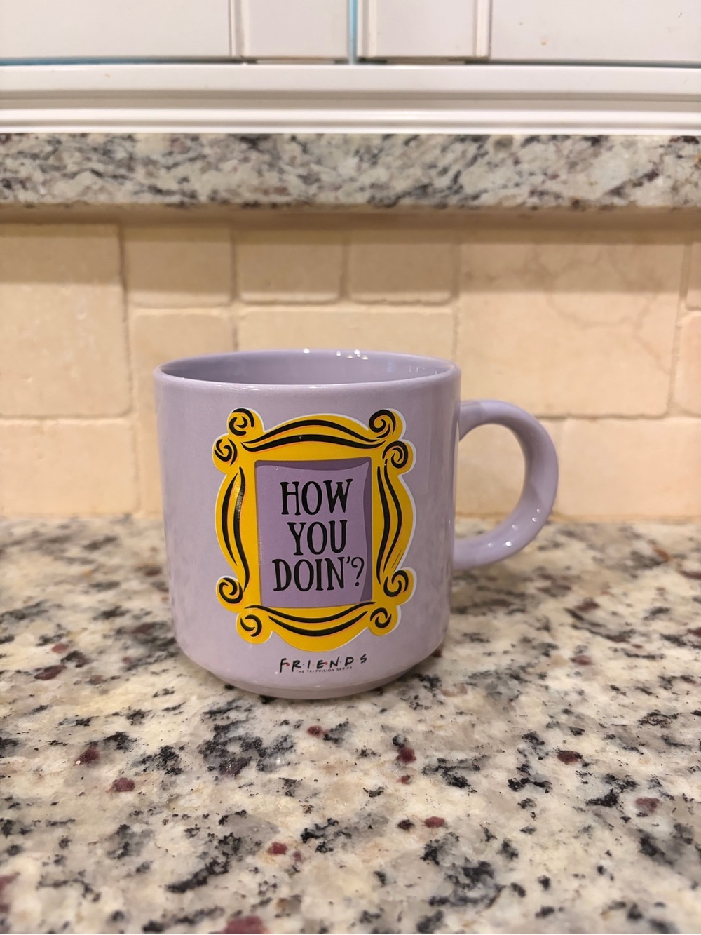 FRIENDS Lavender Mug with Yellow Frame "How You Doin'?"